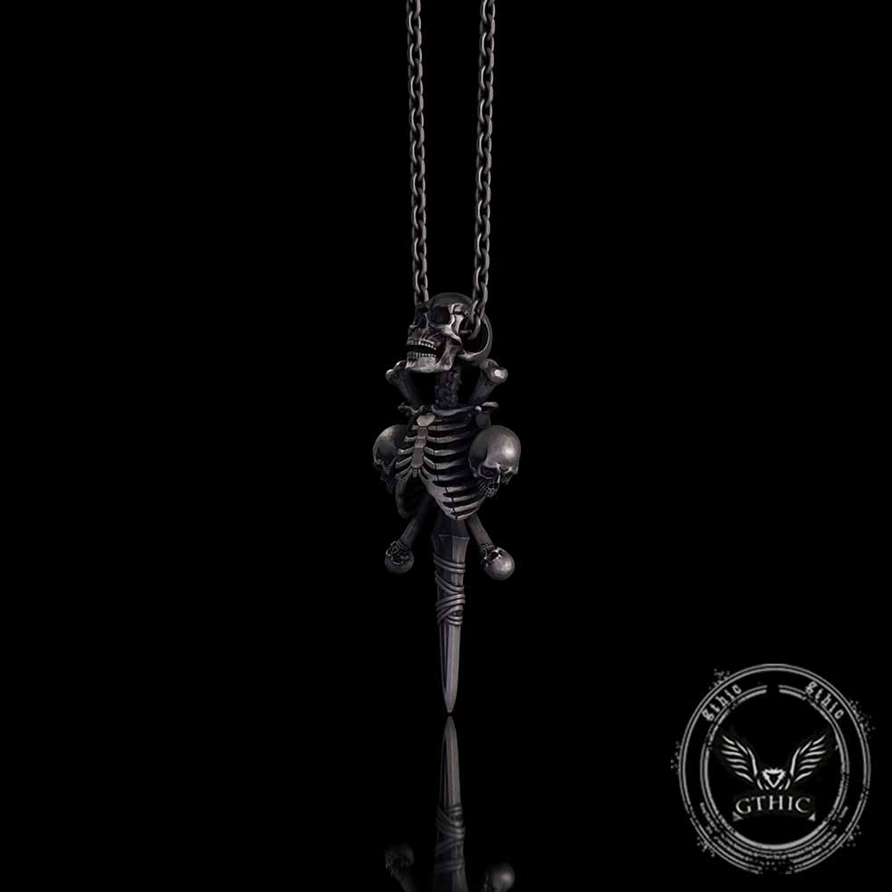 Gothic Skeleton Sword Bone Cross Sterling Silver Pendant