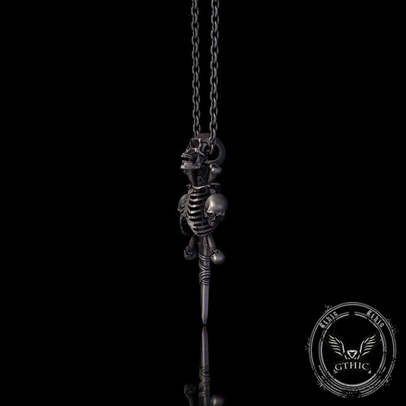 Gothic Skeleton Sword Bone Cross Sterling Silver Pendant