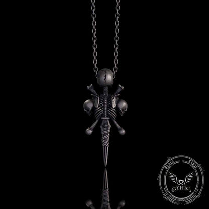 Gothic Skeleton Sword Bone Cross Sterling Silver Pendant