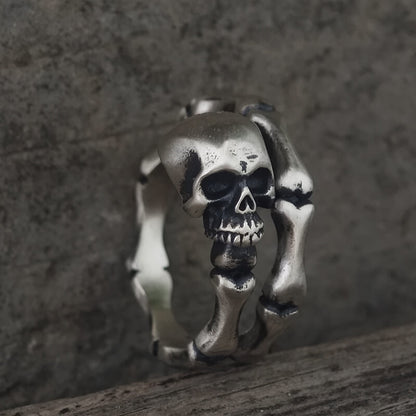 Gothic Skull Bone Sterling Silver Open Ring