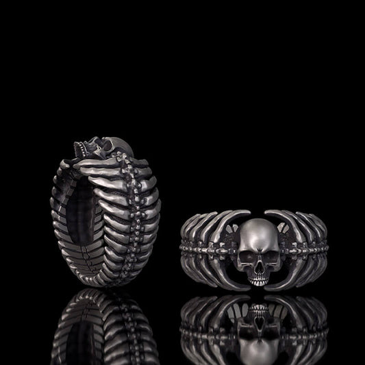 Gothic Skull Centipede Spine Sterling Silver Ring