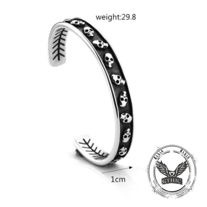 Gothic Skull Fishbone Stainless Steel Open Bracelet