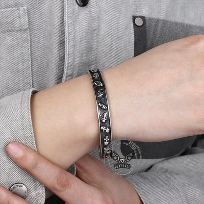 Gothic Skull Fishbone Stainless Steel Open Bracelet