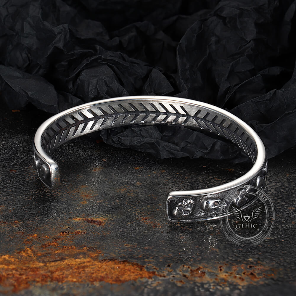 Gothic Skull Fishbone Stainless Steel Open Bracelet