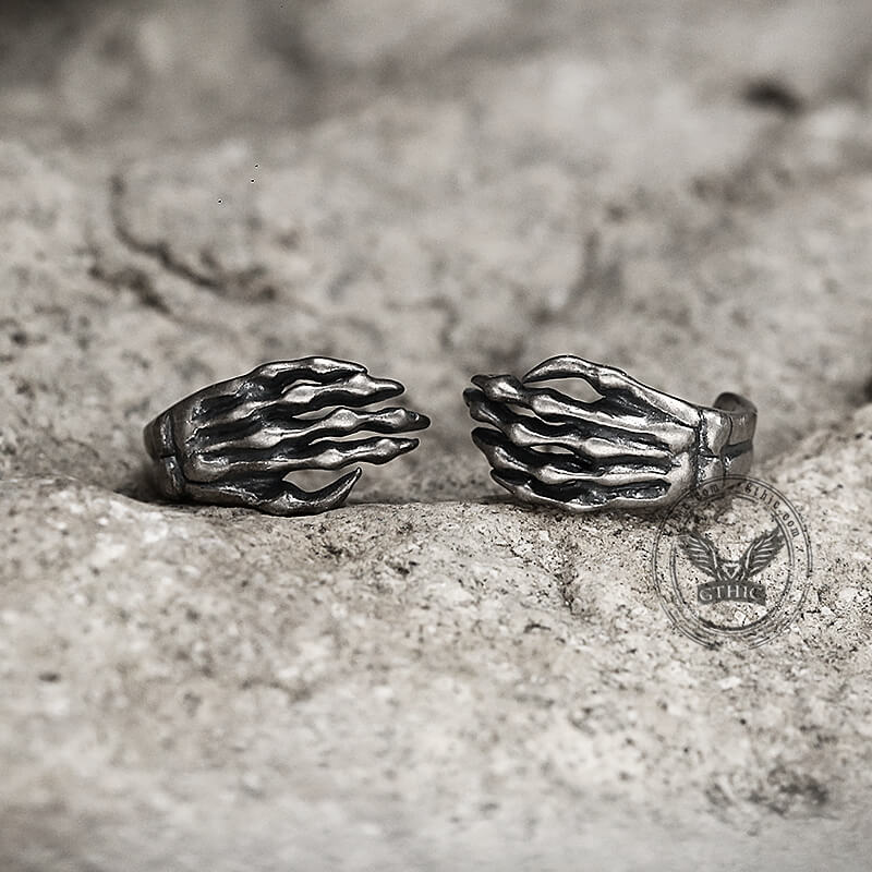 Gothic Skull Hand Bone Sterling Silver Stud Earrings