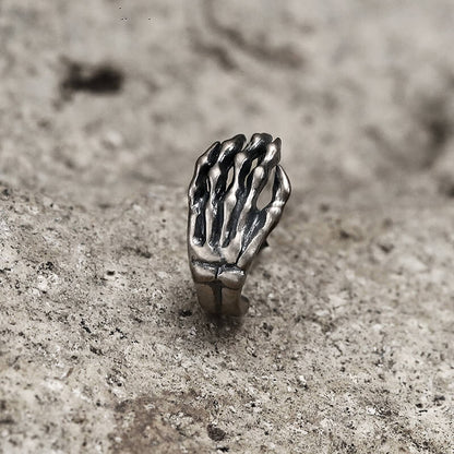 Gothic Skull Hand Bone Sterling Silver Stud Earrings
