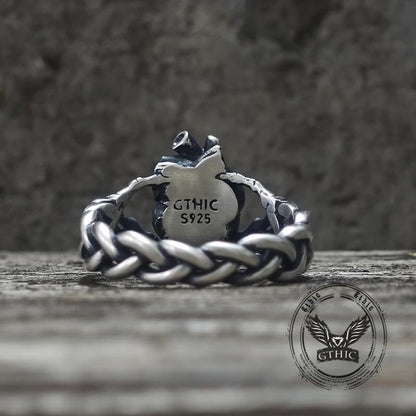 Gothic Skull Hands Holding Heart Sterling Silver Ring