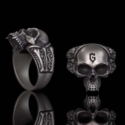 Gothic Skull Head Bone Sterling Silver Ring