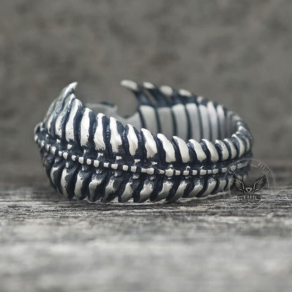 Gothic Skull Head Spine Sterling Silver Ring