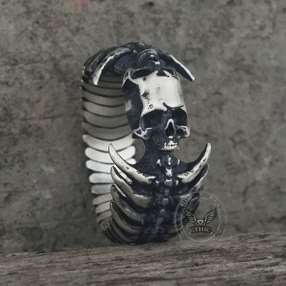 Gothic Skull Head Spine Sterling Silver Ring