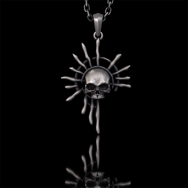 Gothic Skull Sun God Sterling Silver Monster Pendant