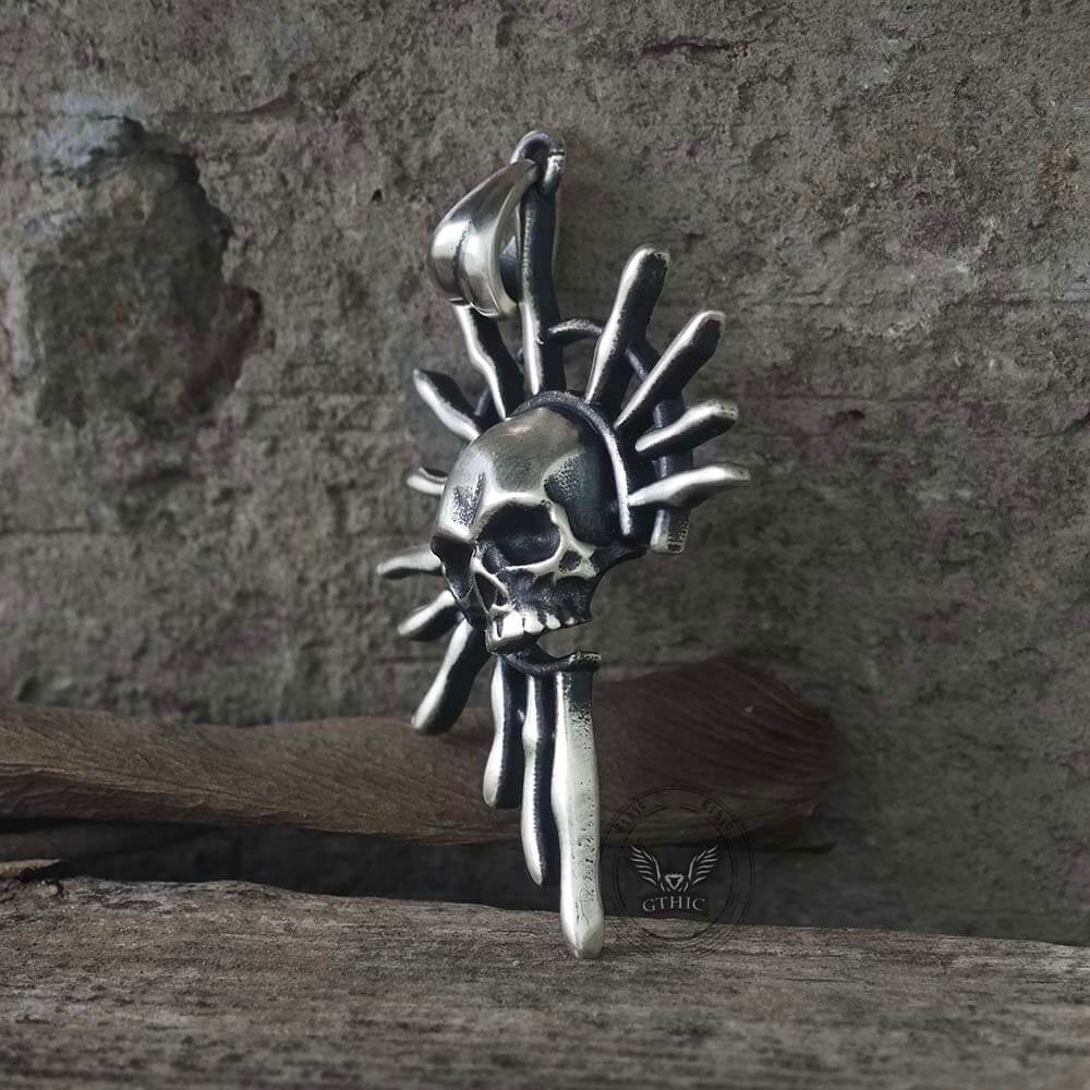 Gothic Skull Sun God Sterling Silver Monster Pendant