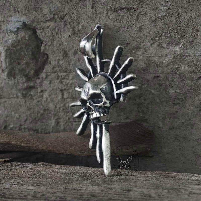 Gothic Skull Sun God Sterling Silver Monster Pendant