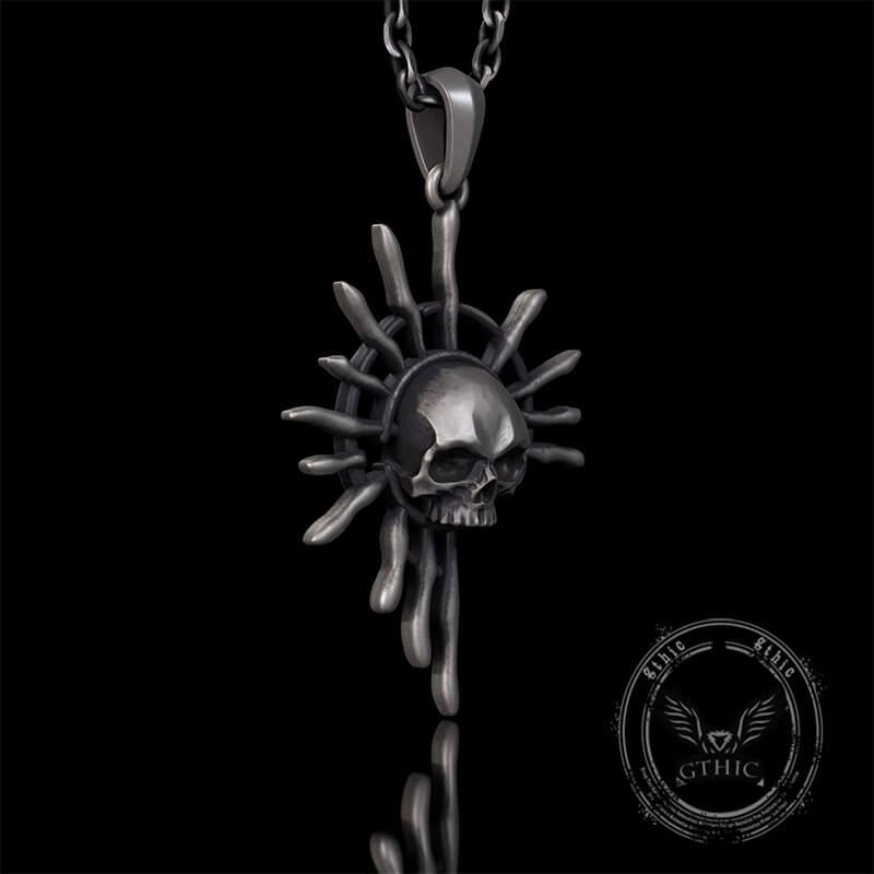 Gothic Skull Sun God Sterling Silver Monster Pendant