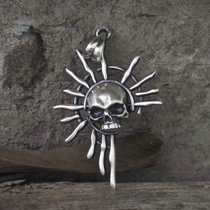Gothic Skull Sun God Sterling Silver Monster Pendant