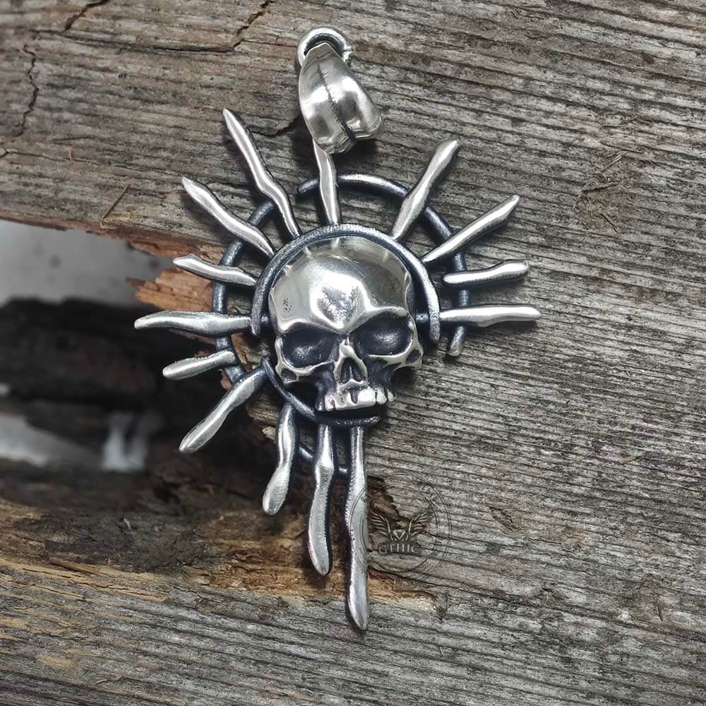Gothic Skull Sun God Sterling Silver Monster Pendant