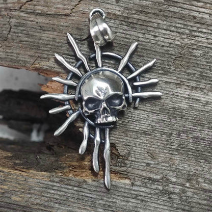 Gothic Skull Sun God Sterling Silver Monster Pendant
