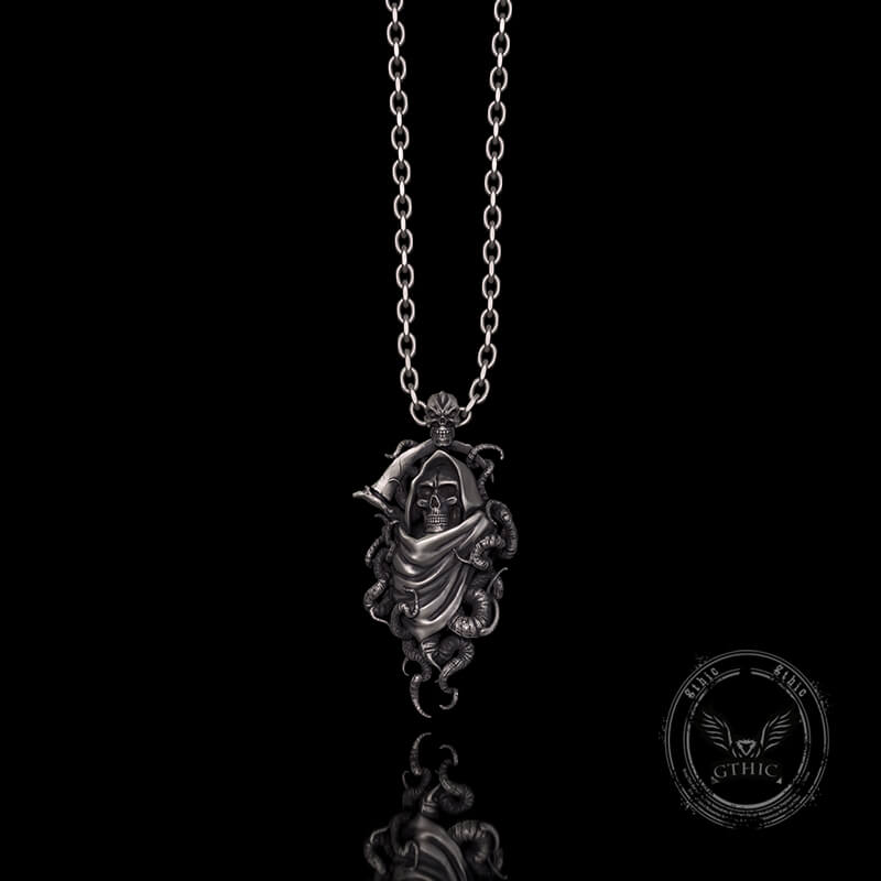 Gothic Skull Tentacle Demon Sterling Silver Pendant