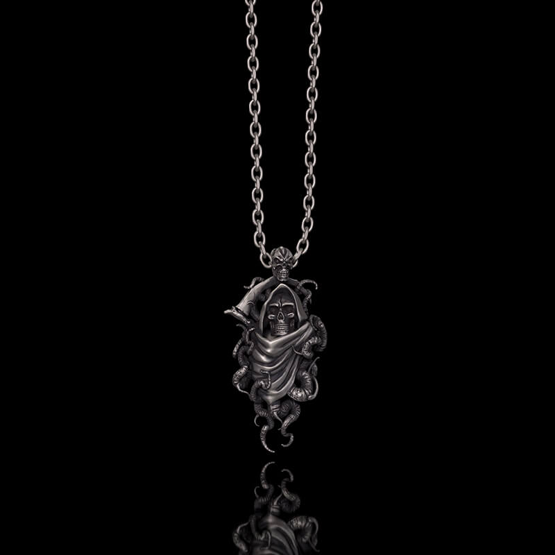 Gothic Skull Tentacle Demon Sterling Silver Pendant