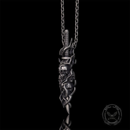 Gothic Skull Thorn Sword Sterling Silver Pendant