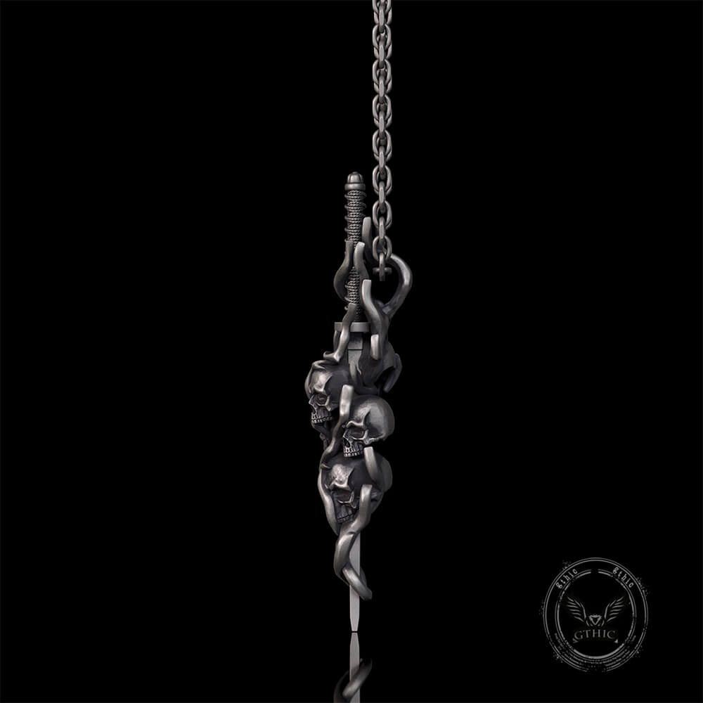 Gothic Skull Thorn Sword Sterling Silver Pendant