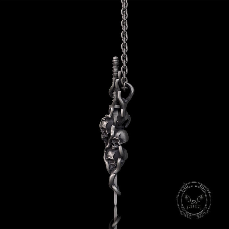Gothic Skull Thorn Sword Sterling Silver Pendant
