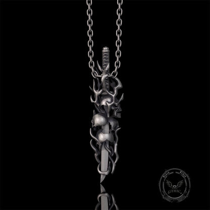Gothic Skull Thorn Sword Sterling Silver Pendant