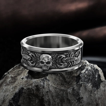 Gothic Skull With Scorpion Stainless Steel Ring