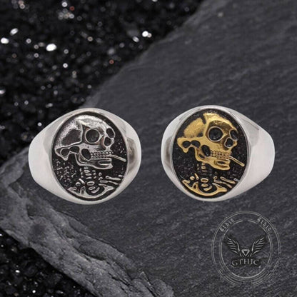 Gothic Smoking Skull Stainless Steel Ring