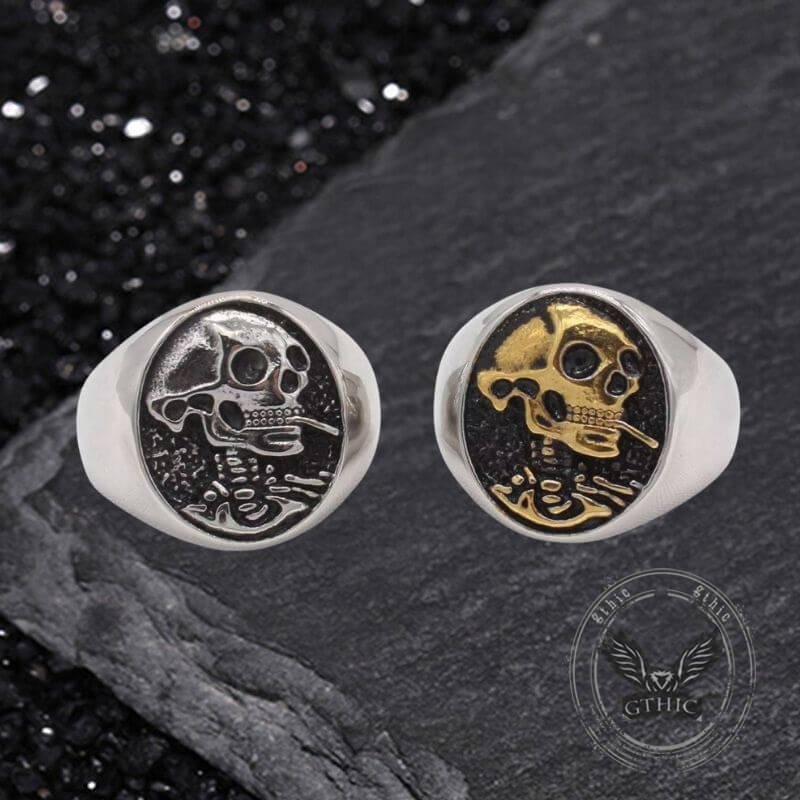 Gothic Smoking Skull Stainless Steel Ring