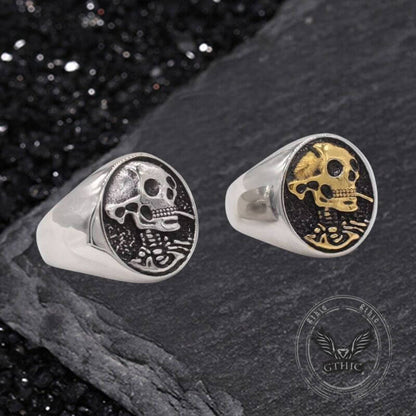 Gothic Smoking Skull Stainless Steel Ring