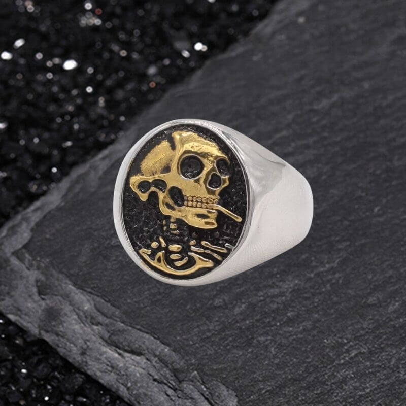 Gothic Smoking Skull Stainless Steel Ring