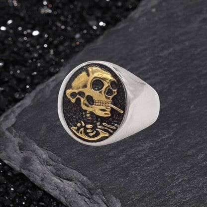 Gothic Smoking Skull Stainless Steel Ring