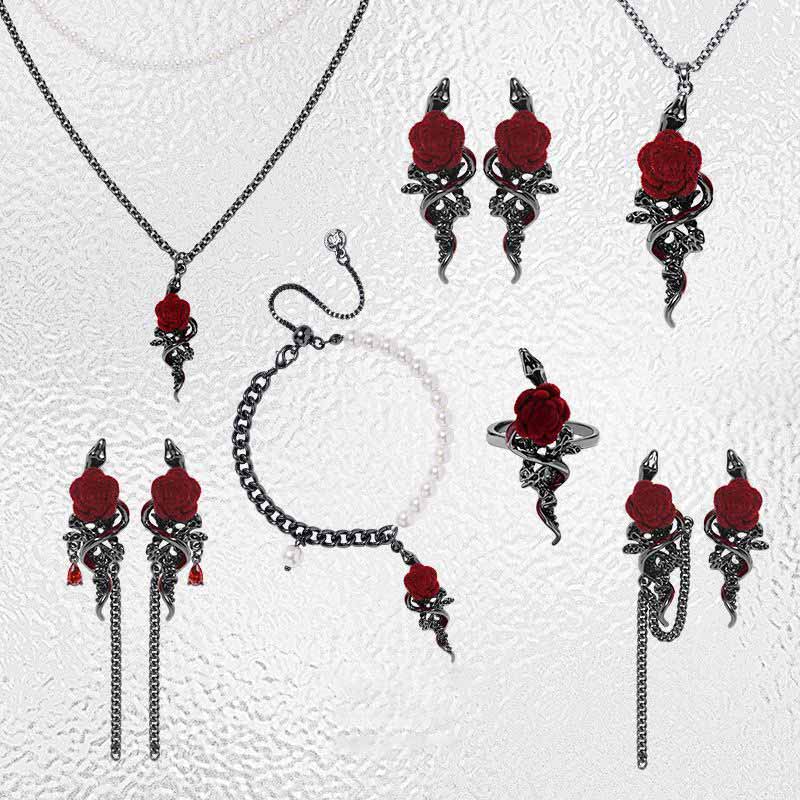 Gothic Snake Wrapped Rose Alloy Jewelry Set