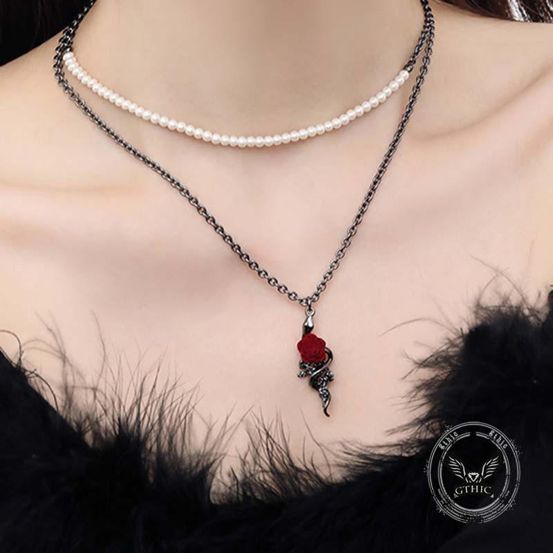 Gothic Snake Wrapped Rose Alloy Jewelry Set
