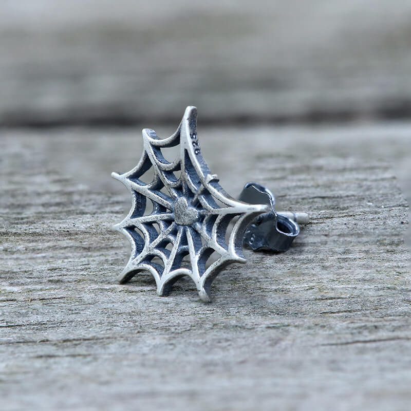 Gothic Spider Web Sterling Silver Stud Earring