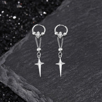 Gothic Star Tassel Chain Stainless Steel Drop Earrings