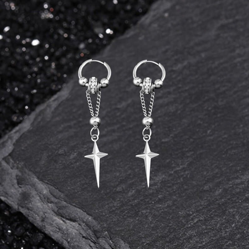 Gothic Star Tassel Chain Stainless Steel Drop Earrings