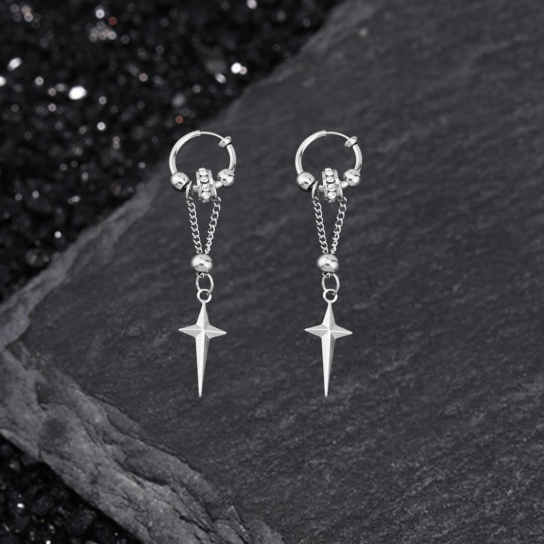 Gothic Star Tassel Chain Stainless Steel Drop Earrings