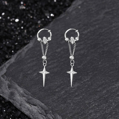 Gothic Star Tassel Chain Stainless Steel Drop Earrings