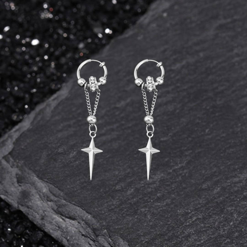 Gothic Star Tassel Chain Stainless Steel Drop Earrings