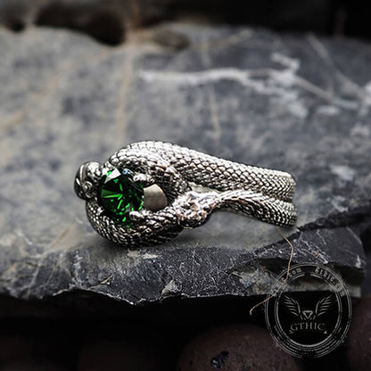Gothic Stone Set Sterling Silver Snake Ring