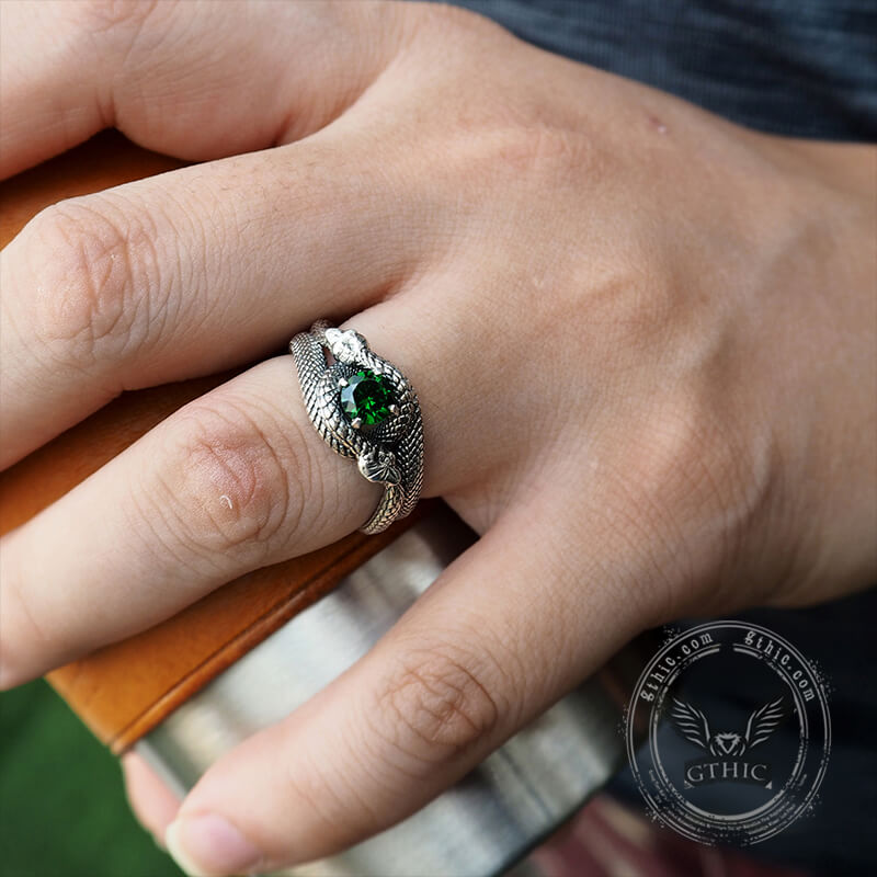 Gothic Stone Set Sterling Silver Snake Ring
