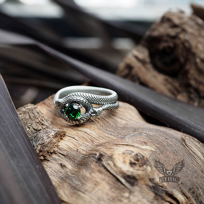 Gothic Stone Set Sterling Silver Snake Ring