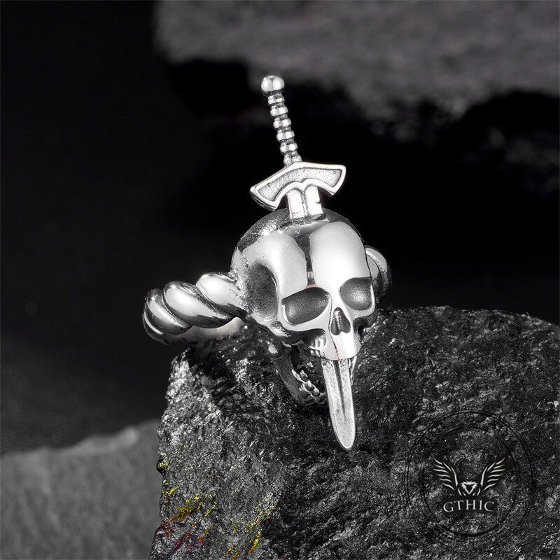 Gothic Sword Skull Stainless Steel Twist Ring