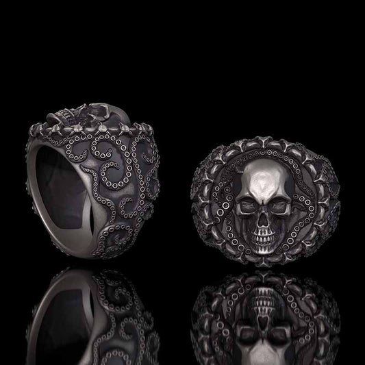 Gothic Tentacle Skull Head Sterling Silver Ring