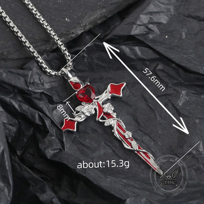 Gothic Thorn Rose Heart Gem Cross Copper Pendant