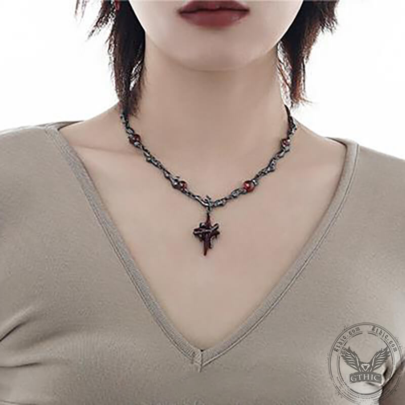 Gothic Thorns Four-pointed Star Alloy Necklace