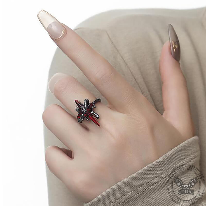 Gothic Thorns Four-pointed Star Alloy Open Ring