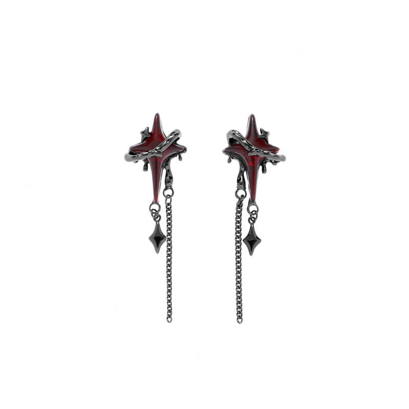 Gothic Thorns Four-pointed Star Alloy Stud Earrings